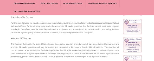 Screenshot from Women’s Center