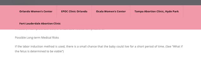 “Baby could be born alive” (Women’s Center website) “Baby could be born alive” (Women’s Center website)