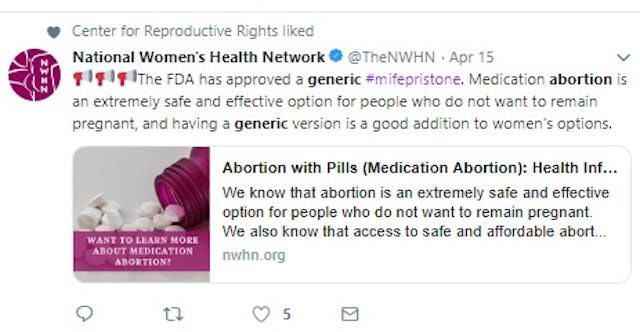 Image: FDA Approves generic abortion drug NWHC (Image: Twitter)