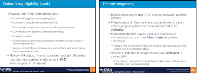 Image: ANSIRH pharmacy abortion pill course notes several potential complications