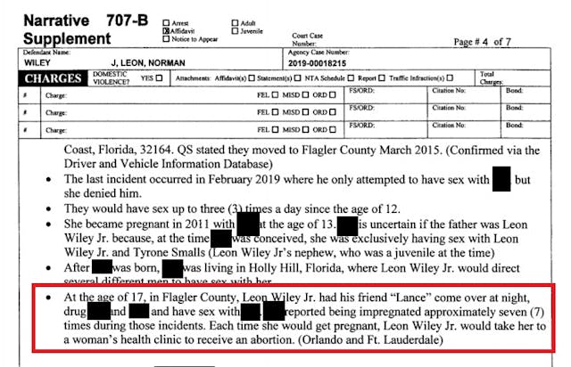 Leon Norman Wiley seven abortions (Flagler County Police Report) Image: Leon Norman Wiley seven abortions (Flagler County Police Report)
