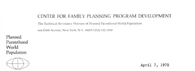 1970 Letterhead from the Center, a division of PPFA