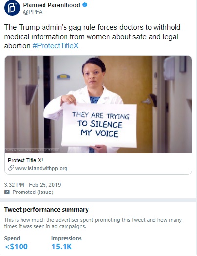 Image: Planned Parenthood advertises on Twitter 2019 (Image: Twitter)