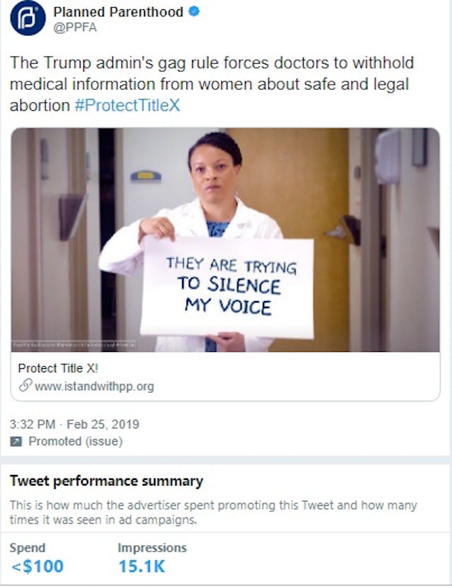 Planned Parenthood advertises on Twitter 2019 (Image: Twitter) Image: Planned Parenthood advertises on Twitter 2019 (Image: Twitter)