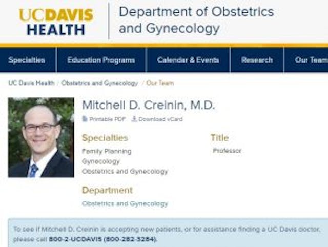 Mitchell D Creinin Professor University of California Davis Image: Mitchell D Creinin Professor University of California Davis