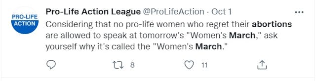 Image: Pro-lifers criticize Women's March for excluding prolife women (Image: Twitter)