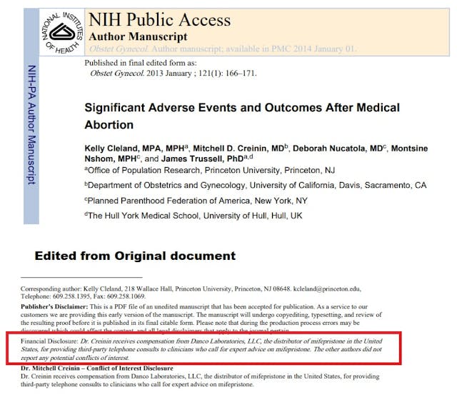 Mitchell D Creinin financial from Danco abortion pill MFG Image: Mitchell D Creinin financial from Danco abortion pill MFG