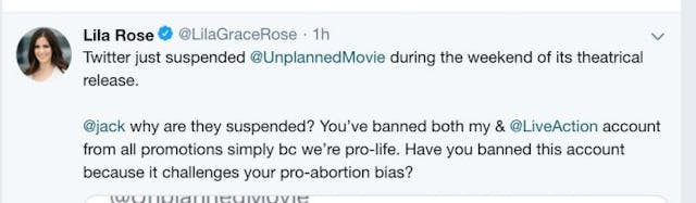 Twitter suspends Unplanned Movie on opening weekend, users unable to follow image