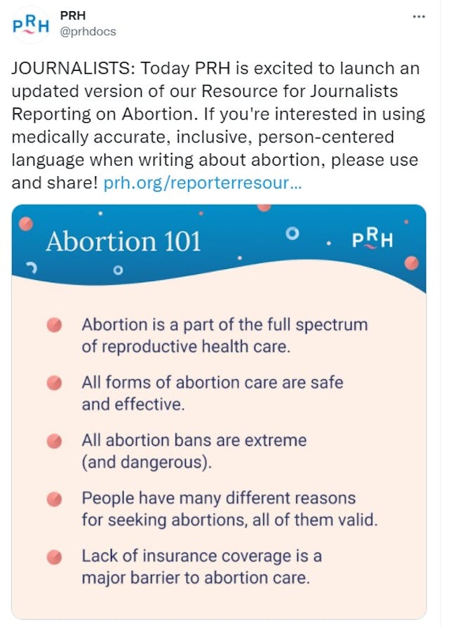 Physicians for Reproductive Health PRH tweets updated abortion language (Image: Twitter) Image: Physicians for Reproductive Health PRH tweets updated abortion language (Image: Twitter)
