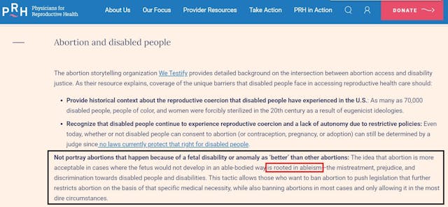 Physicians for Reproductive Health PRH abortion language ableism and disability Image: Physicians for Reproductive Health PRH abortion language ableism and disability