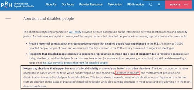 Image: Physicians for Reproductive Health PRH abortion language ableism and disability