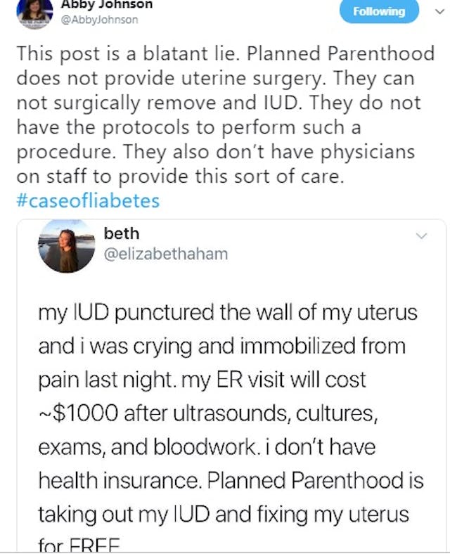 Abby Johnson responds to claim PP Paid for IUD (Image: Twitter) Image: Abby Johnson responds to claim PP Paid for IUD (Image: Twitter)