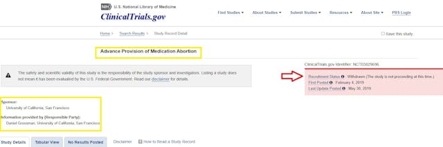 Image: Study advanced provision of abortion pills (medication abortion) by Dr. Daniel Grossman withdrawn
