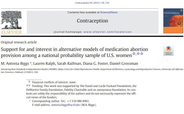 Image: Survey women on OTC and advanced provision of abortion pills by Dr Daniel Grossman funded by Packard Foundation published journal Contraception