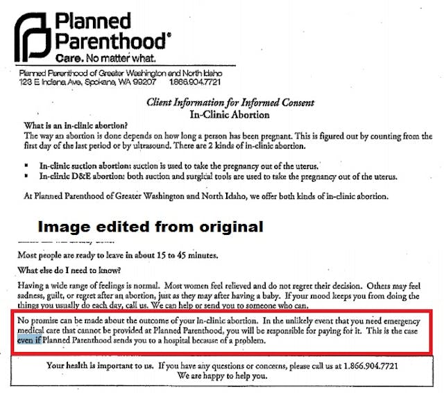 PP Greater Wa abortion consent form patient financially responsible Image: Planned Parenthood Greater Wa abortion consent form patient financially responsible