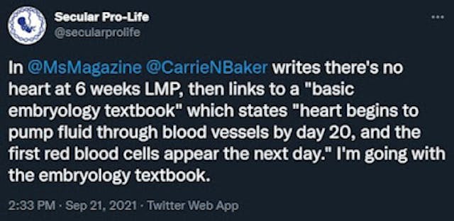 Pro-abortion professor deletes her source that showed embryos have hearts image