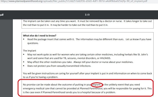 Image: Planned Parenthood California BC Implant patient consent