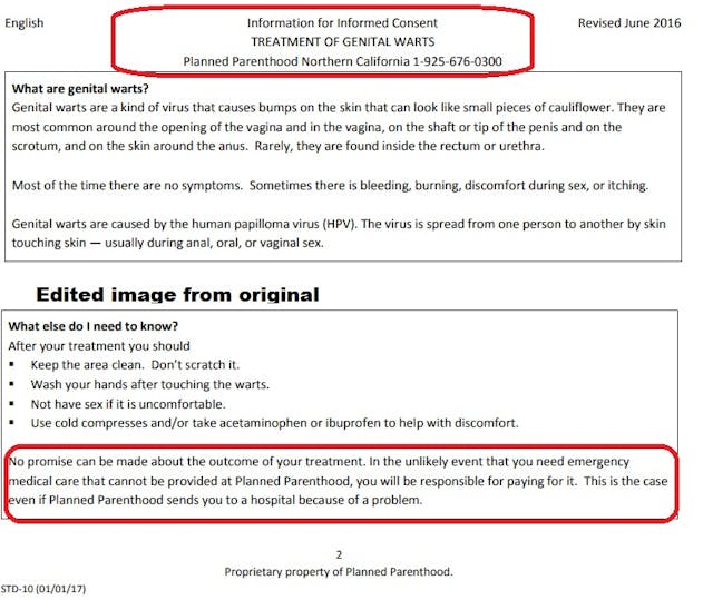 PP California Genital Warts consent form patient financially responsible Image: Planned Parenthood California Genital Warts consent form patient financially responsible