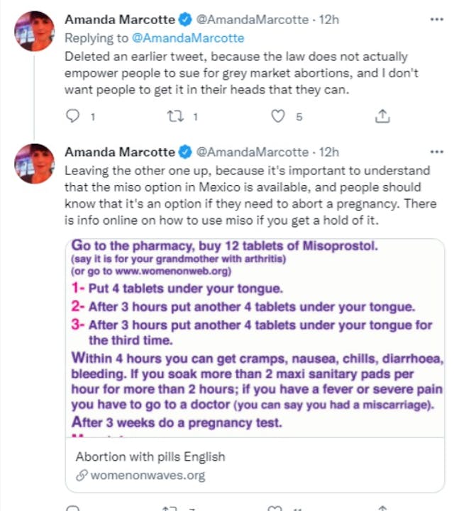 Amanda Marcotte tweets miso only option in Mexico for illegal abortion pill access (Image: Twitter) Image: Amamda Marcotte tweets miso only option in Mexico for illegal abortion pill access (Image: Twitter)