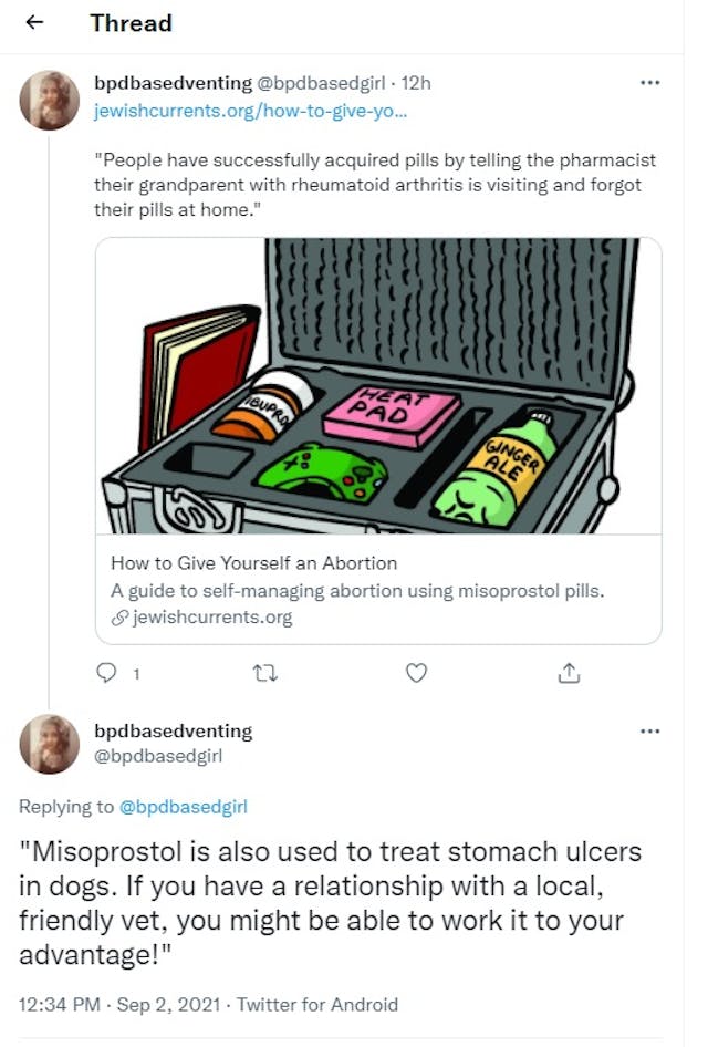 Tweets telling women to lie to get Misoprostol even from animal vets (Image: Twitter) Image: Tweets telling women to lie to get Misoprostol even from animal vets (Image: Twitter)