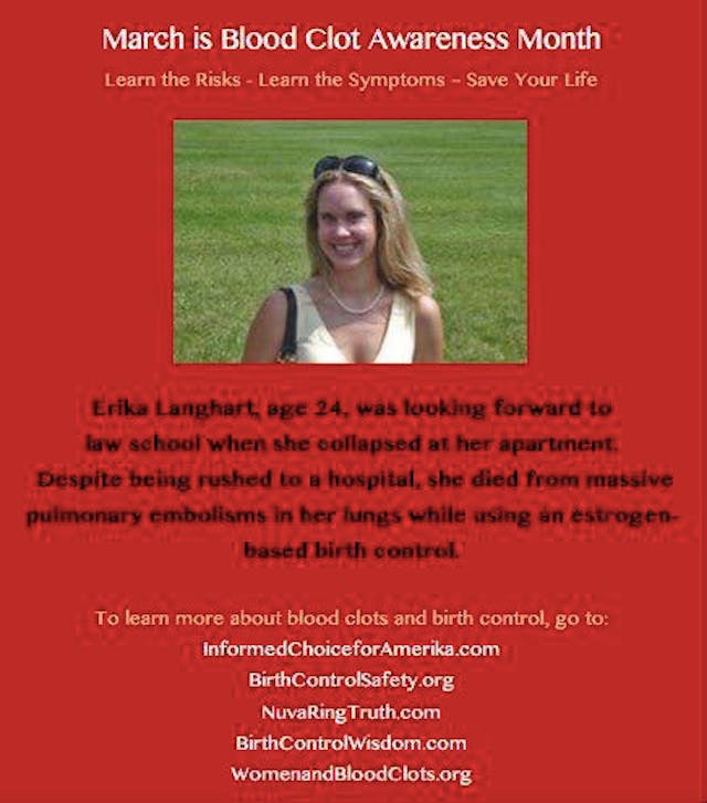 Erika Langhart ‘Sweetening the Pill’ Facebook shares stories of women who died from hormonal contraception image