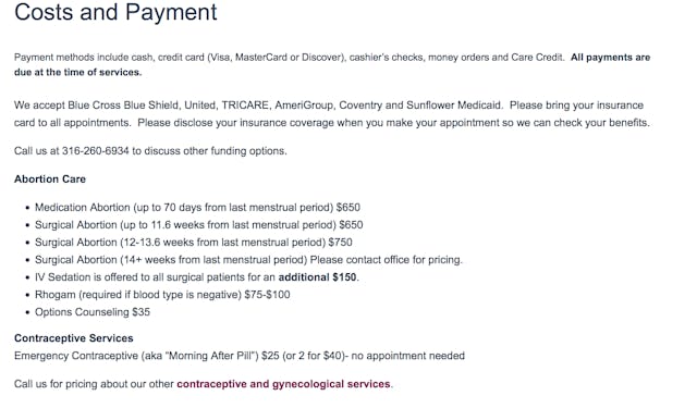 South Wind abortion prices