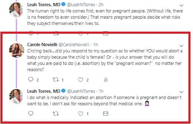 Leah Torres on sex selection abortion (Image: Twitter) Image: Leah Torres on sex selection abortion (Image: Twitter)