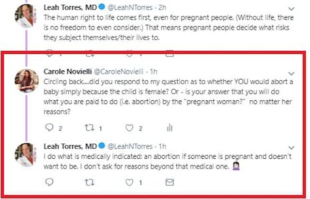 Image: Leah Torres on sex selection abortion (Image: Twitter)