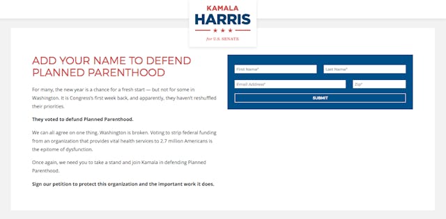 Kamala Harris 2016 campaign website promotes Planned Parenthood Image: Kamala Harris 2016 campaign website promotes Planned Parenthood