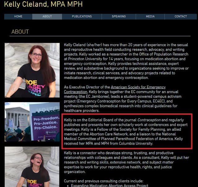 Kelly Cleland Journal Contraception Planned Parenthood and EMAA abortion groups Image: Kelly Cleland Journal Contraception Planned Parenthood and EMAA abortion groups