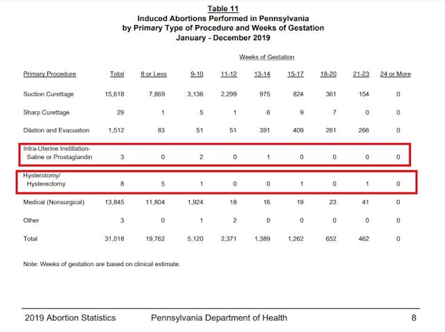 2019 PA abortion by procedure hysterotomy and saline abortions Image: 2019 PA abortion by procedure hysterotomy and saline abortions