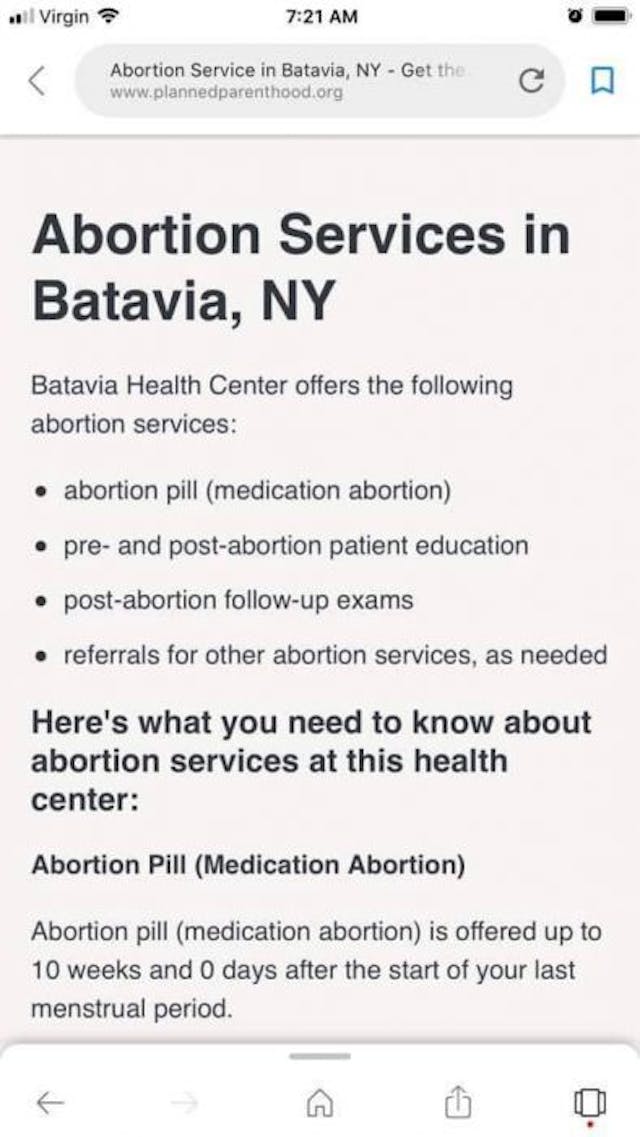 Screenshot of Planned Parenthood services in Batavia, NY (courtesy of Jon Speed) abortion, New York
