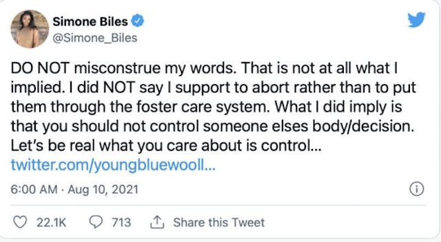 Simone Biles tweet SAD: Former foster child Simone Biles argues it’s better to be aborted than in foster care image