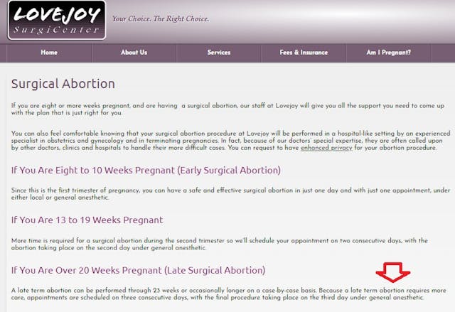 Abortion facility uses term “Late-Term abortion” on website Image: Abortion clinic uses Late-Term abortion on website