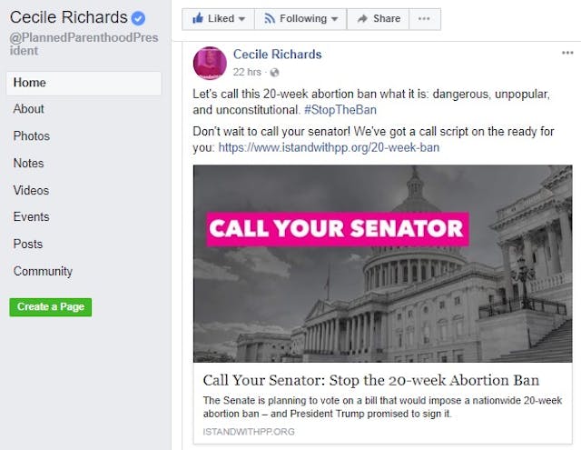 Image: Planned Parenthood prez Cecile Richards on 20 week abortion ban