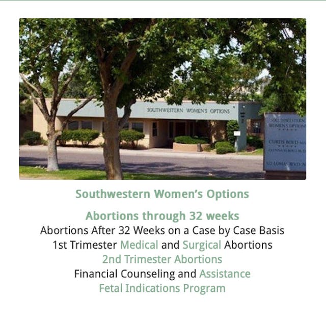 Screenshot via Southwestern Women’s Option website (southwesternwomens.com), advertising third trimester abortions late-term abortion