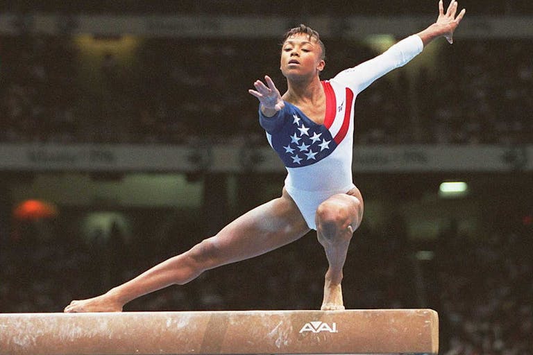 US Olympic team gymnast Dominique Dawes practices