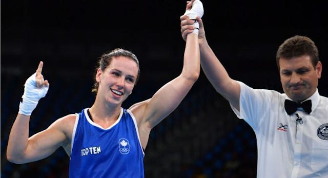 Canada’s Mandy Marie Brigitte Bujold (L) celebrates winning… at the Rio 2016 Olympic Games… August 12, 2016. / AFP / Yuri CORTEZ (Photo credit should read YURI CORTEZ/AFP via Getty Images)