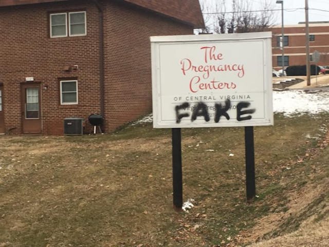 Vandalism at The Pregnancy Centers of Central Virginia. Photo via Facebook. Days after extreme abortion bill exposed, vandals strike Virginia pregnancy center image