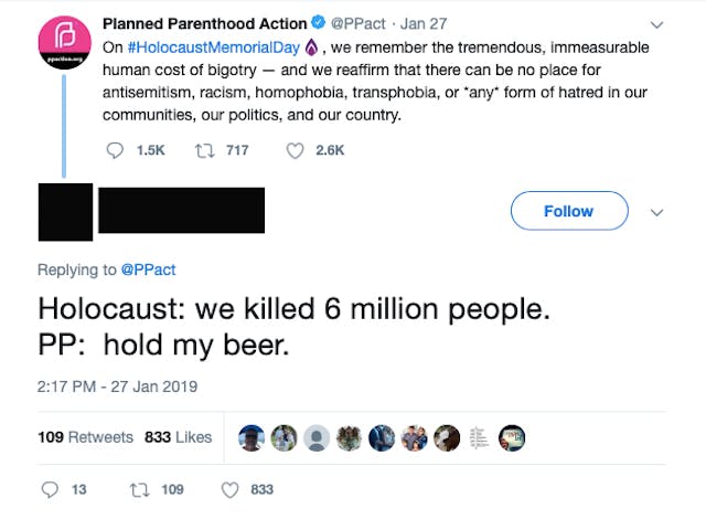 Image via Twitter Planned Parenthood, Holocaust