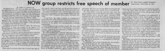 Pat Goltz NOW Lofkin Article Feminist leader ousted from women’s movement for defending right to life image