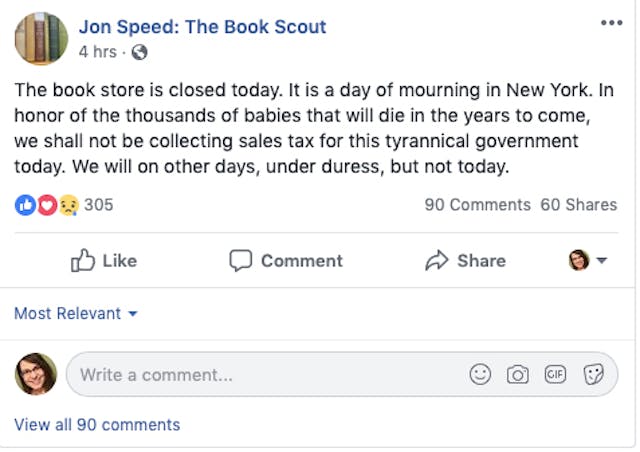 NY Bookstore closed in protest of new abortion law flooded with orders image