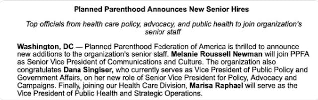 Planned Parenthood new senior hires Jan 2019 Image: Planned Parenthood new senior hires Jan 2019