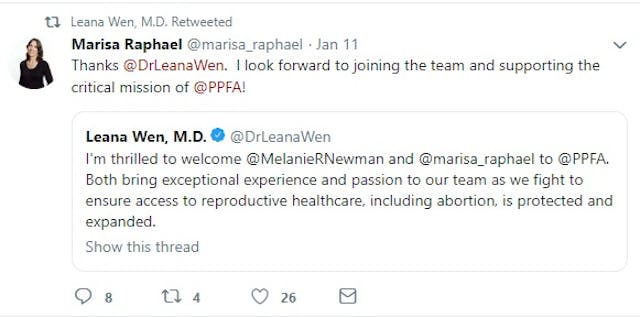 Marisa Raphael Twitter Jan 11 2019 job at PPFA Image: Marisa Raphael Twitter Jan 11 2019 job at PPFA