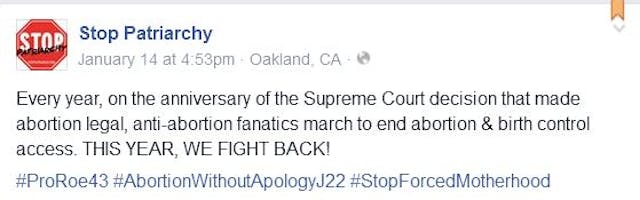 Stop Patriarchy March for Life FB