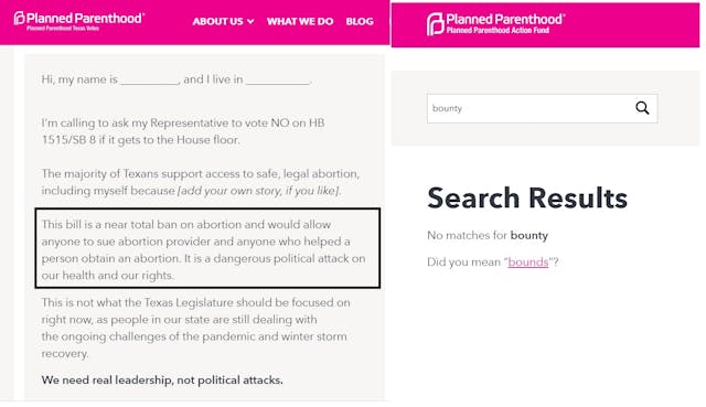 Planned Parenthood Votes doesn’t use Bounty on Texas abortion law SB8 Image: Planned Parenthood Votes doesn't use Bounty on Texas abortion law SB8