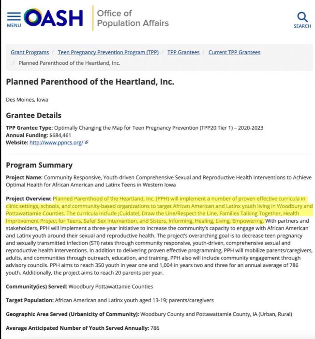 PP of the Heartland OPA grantee (sex ed)