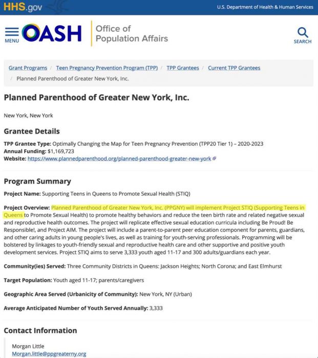 PP of Greater NY OPA grantee (sex ed)