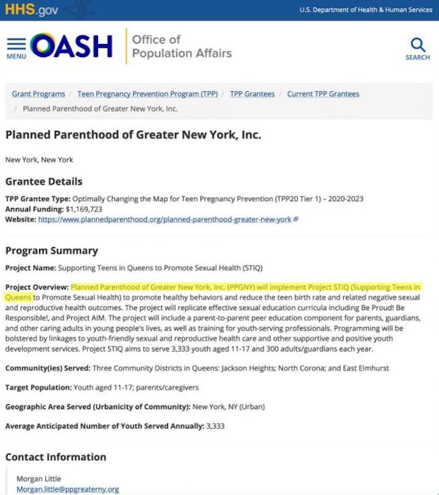 PP of Greater NY OPA grantee (sex ed) PP of Greater NY OPA grantee (sex ed)