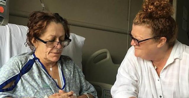 Michele De Leeuw in the hospital. Photo via Sterling Heights City Hall Facebook page. via Sterling Heights FB